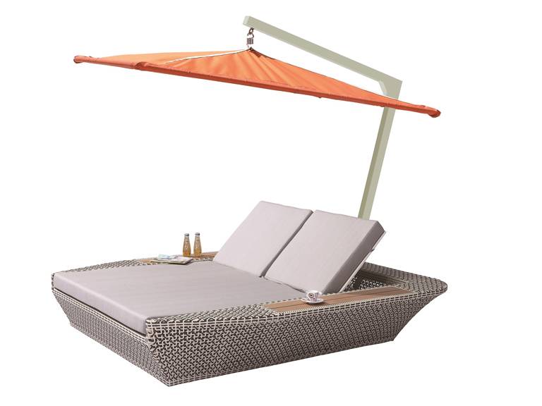Evian Double Chaise Lounge With Umbrella Canopy - Double Chaise Lounge Patio Chair