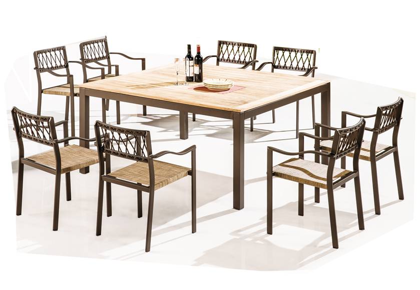 Hyacinth Modern Outdoor Dining Set For 8, Modern Square Dining Table Seats 8