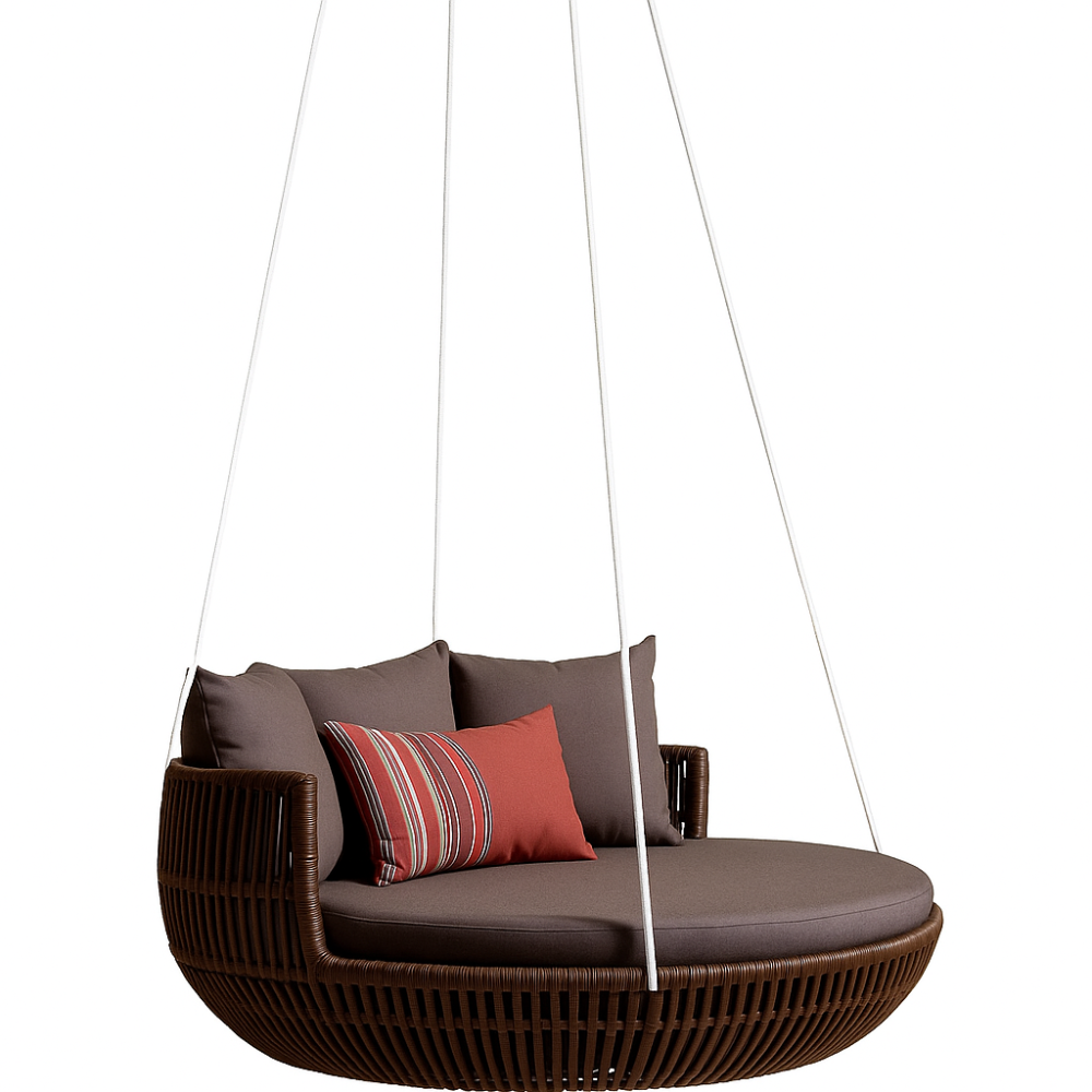 Individual Products - Daybeds - Apricot Hanging Daybed -Brown Wicker - QUICK SHIP