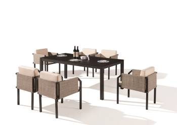 Barite Dining Set For 6 With (Chairs with Side Fabric)