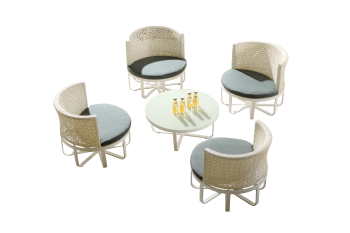 Polo Round Seating Set for 4 with Round Coffee Table