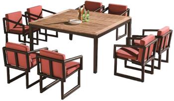 Amber Square Dining Set For 8 With Arms And Cushions