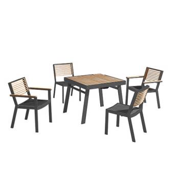 Babmar - Avant Dining Set For 4 (Stackable Chairs/Table With Teak Top/ Umbrella Hole) - QUICK SHIP 