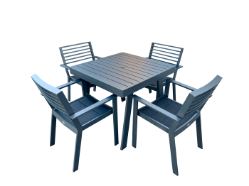 Babmar - Avant Dining Set For 4 (All Aluminum Stackable Chairs / Table with Umbrella Hole)