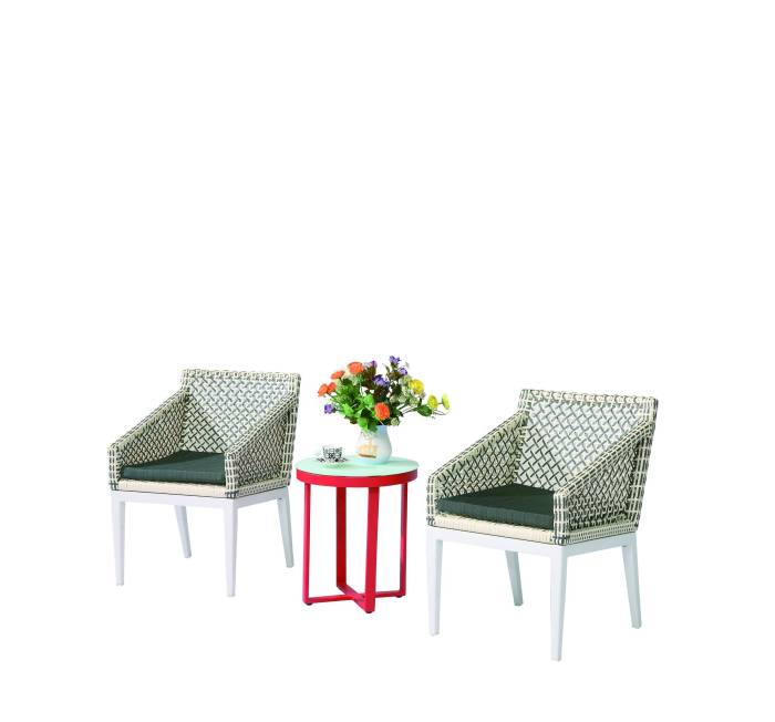 Provence Set of 2 Chairs with woven sides with Side Table - Image 1