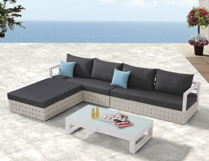 Edge Modern Outdoor Sectional Sofa Set for 4 with chaise ottoman and Coffee Table