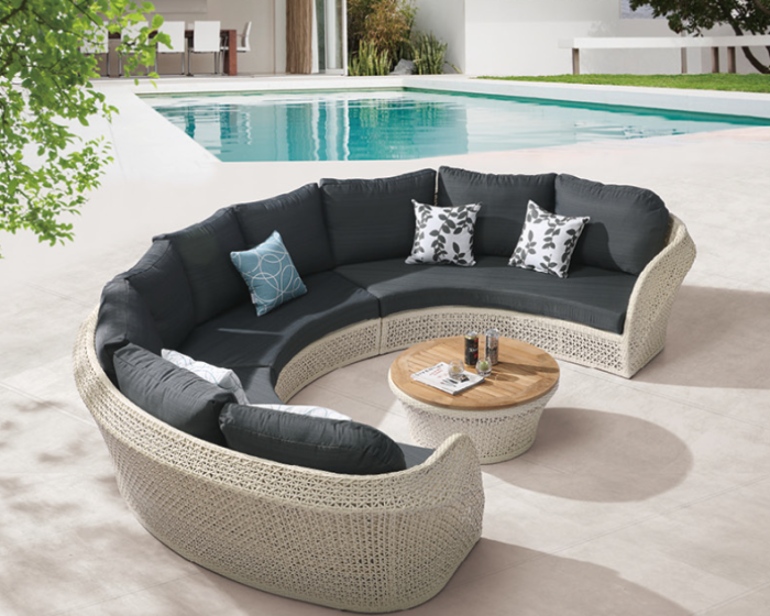 Evian Modern Outdoor Curved 6 Seater Sofa Set with coffee table