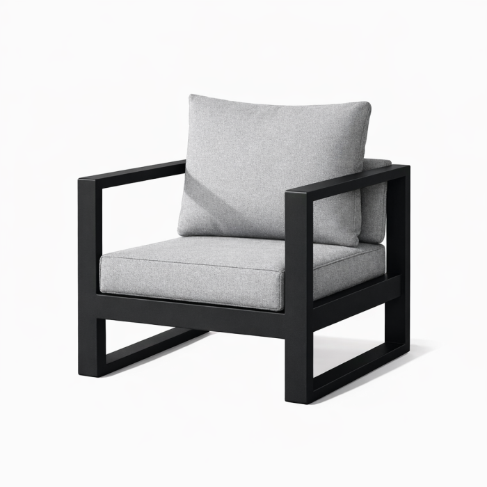 Amber Club Chair - Black Frame with Sunbrella Cast Slate Cushions
