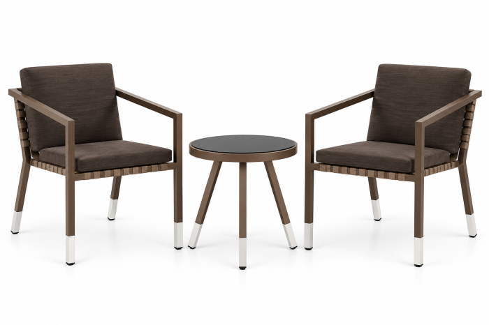 Taco Chair Set For 2 with cushions and side table