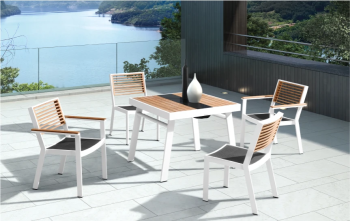 Babmar - Avant Dining Set For 4 (Stackable Chairs/Table With Teak Top/ Umbrella Hole) - Image 2