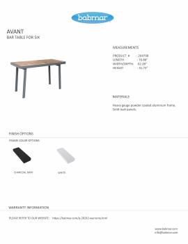 Babmar - Avant Aluminum Bar Table For 6 with Umbrella Hole - QUICK SHIP - Image 2