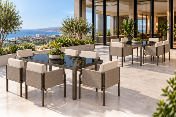 Barite Dining Set For 6 With (Chairs with Side Fabric) - Image 2